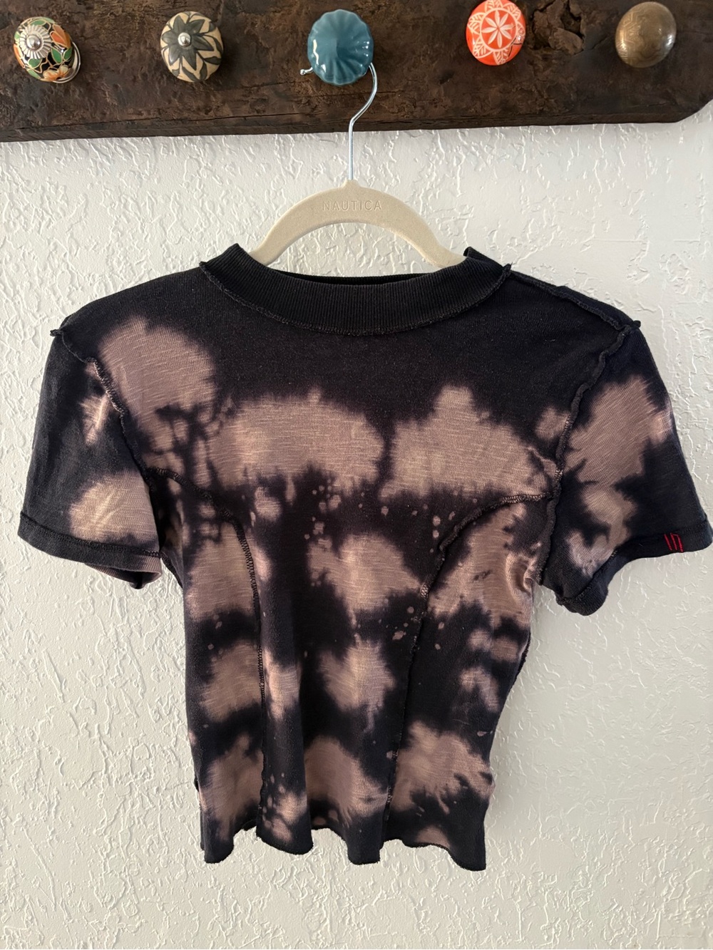 Urban Outfitters Tie-Dye Short Sleeve Ribbed Top - Black & Taupe